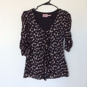 Juicy Couture pink silk shirt with black heart